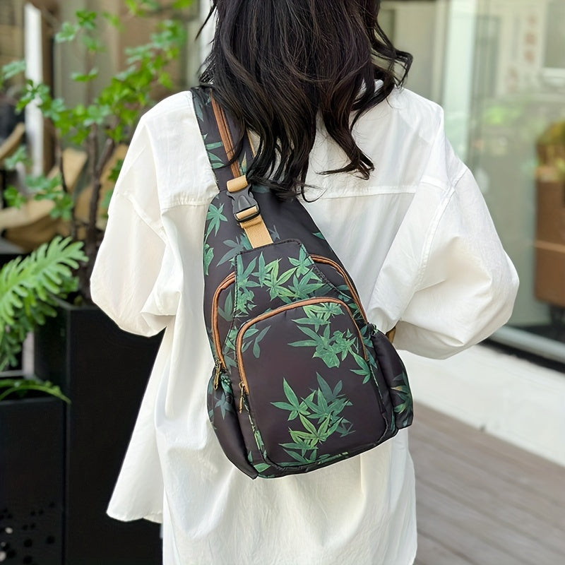 Floral Nylon Sling Bag Lightweight & Adjustable Women Crossbody Chest Pack