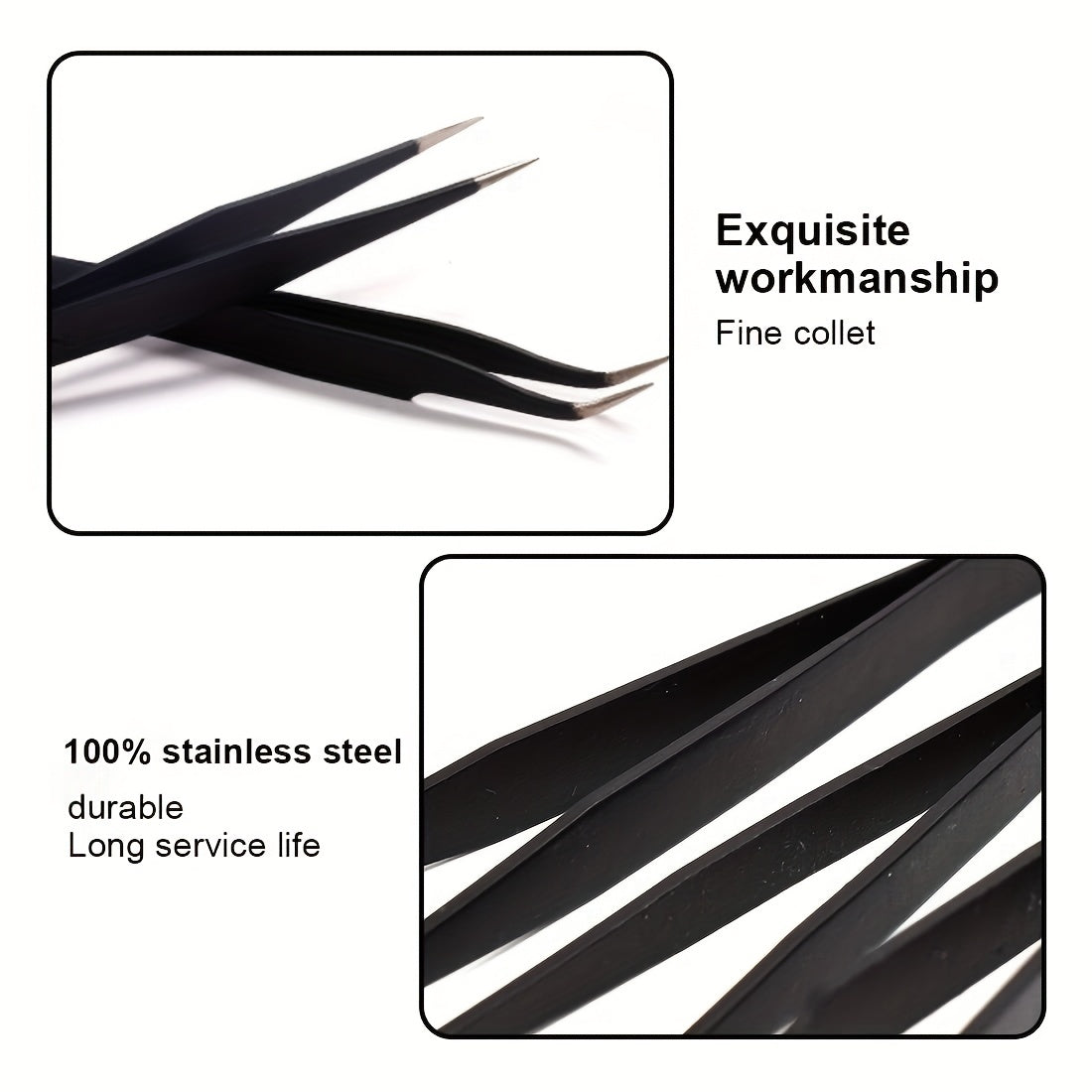 2pcs Precision Stainless Steel Tweezers for Eyelash Extension Nail Sticker Gems