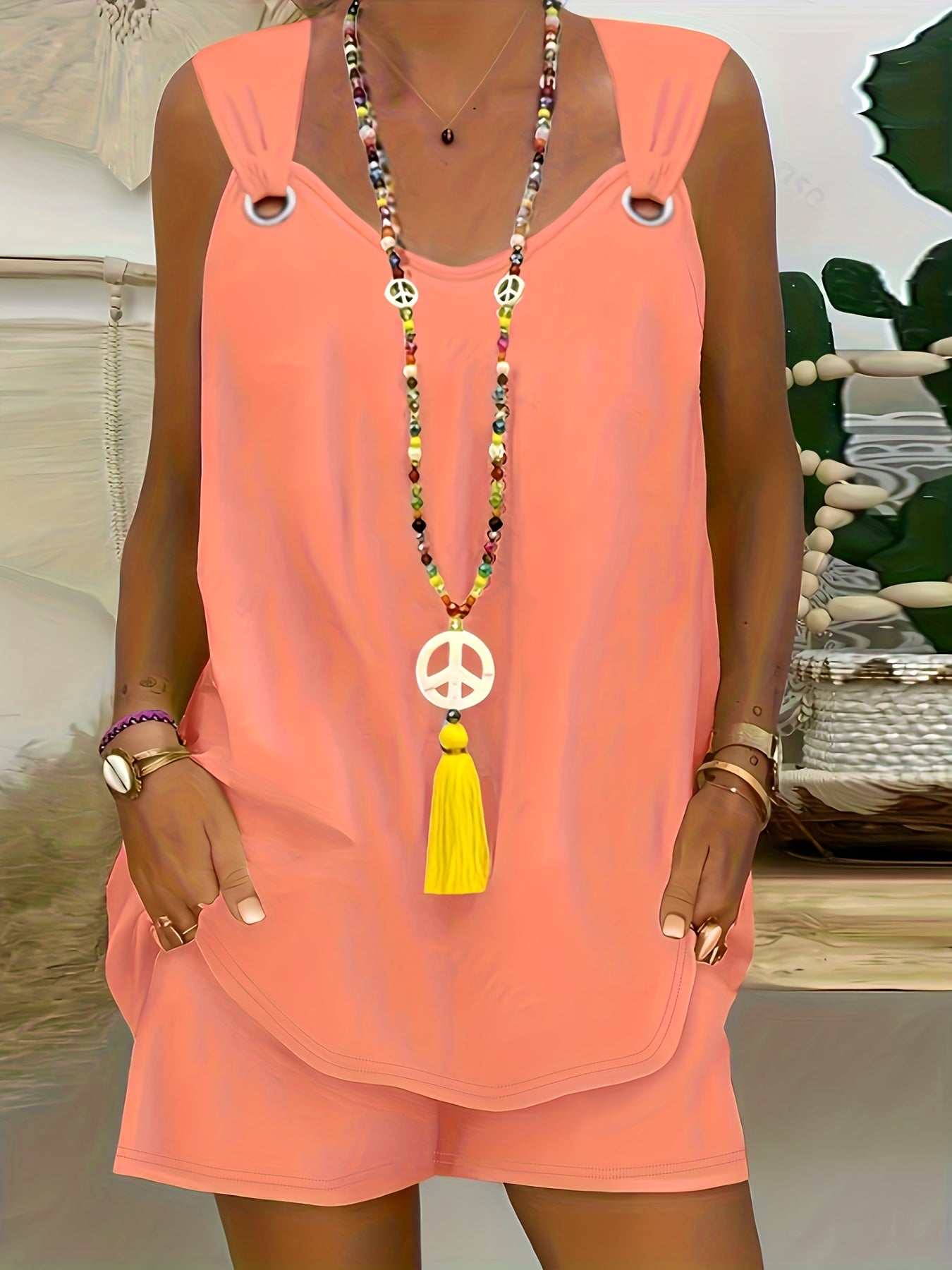 V Neck Sleeveless Tank Top & Shorts Set for Summer