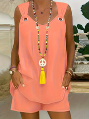 V Neck Sleeveless Tank Top & Shorts Set for Summer