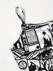 Anime Print Two piece Shorts Set Crop Cami Top & Casual Shorts