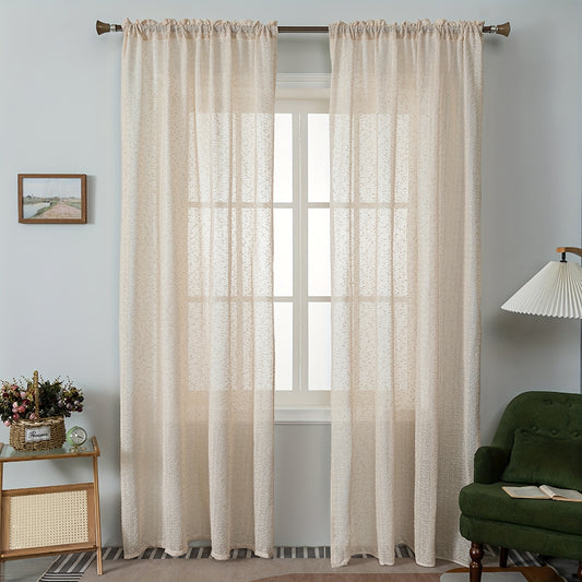 French Golden Jacquard Beige Sheer Curtain Rod Pocket Curtain