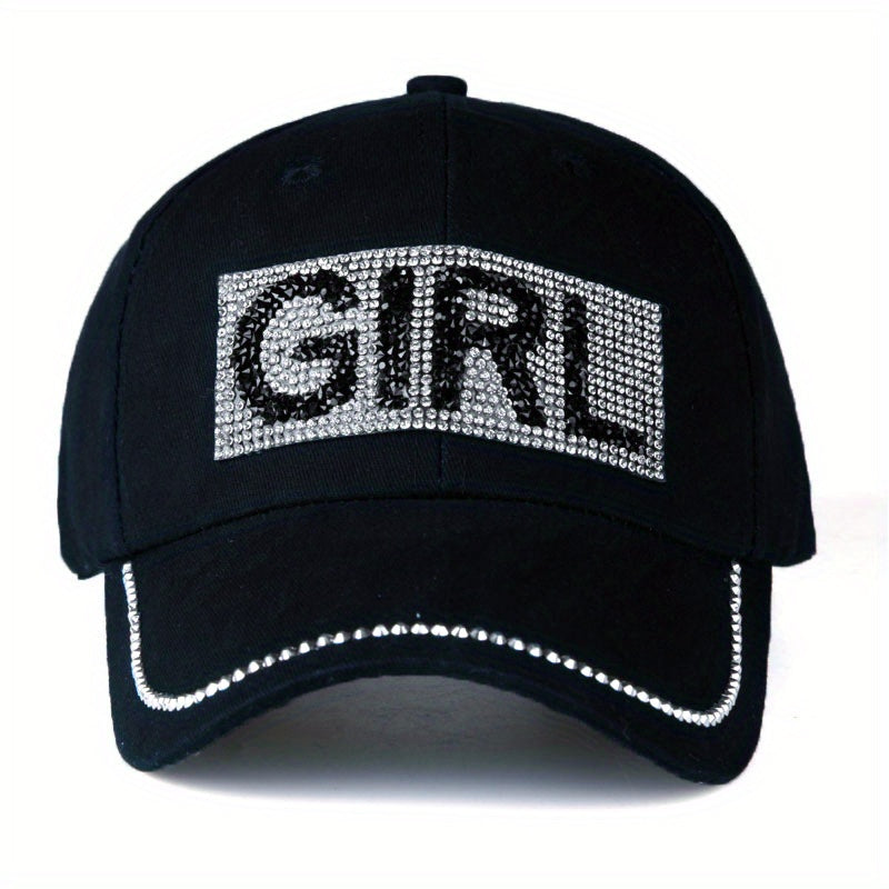 Rhinestone Letter Patch Baseball Cap for Women Men