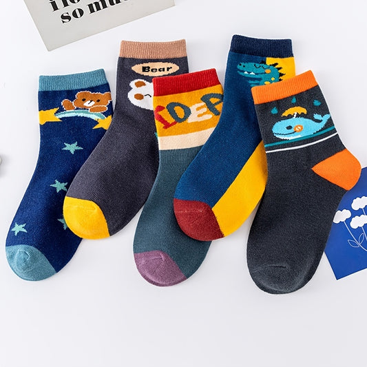 5 Pairs Boys Cartoon Whale Pattern Anti-odor Warm Socks