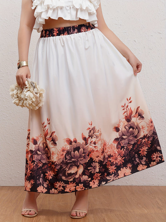  Colorblock Floral Print Maxi Skirt