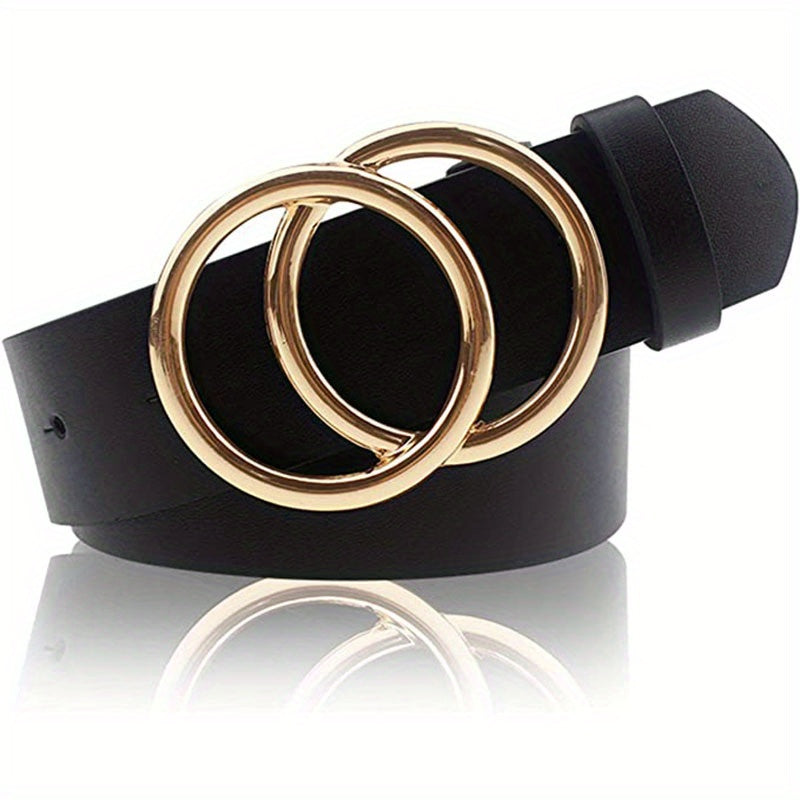 3pcs Double O shaped Buckle PU Leather Belt Pants Decorative Accessories