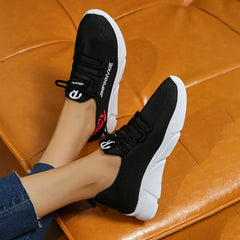 Women's Rose & Letter Mesh Running Shoes Lace up Sneakers