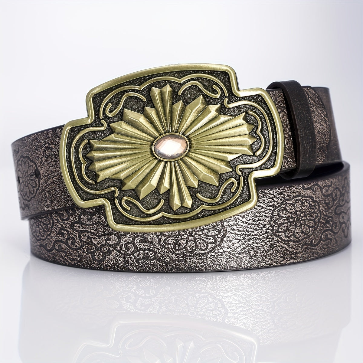 Floral Pattern Buckle Casual Belt for Men