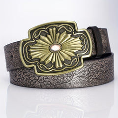 Floral Pattern Buckle Casual Belt for Men