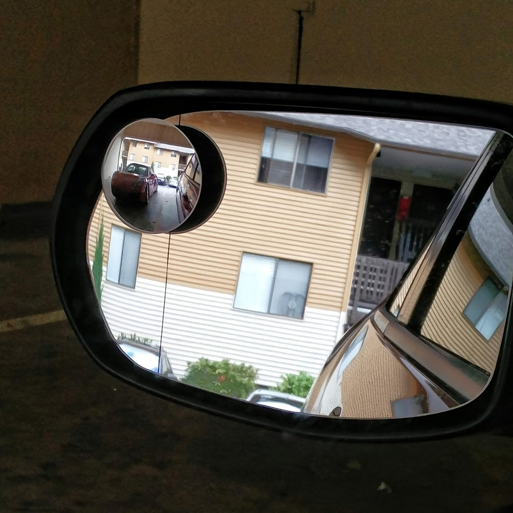 2pcs Car Blind Spot Mirror Round Reflective Adjustable 360 Degree Borderless