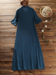  Solid Short Sleeve Collar Shirt Dress