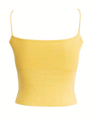 Solid Knitted Cami Top Round Neck Sleeveless Cami Top