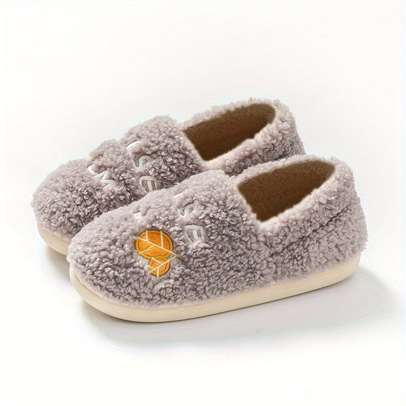 Letter & Flower Print Slippers Slip On Round Toe Low Indoor Shoes