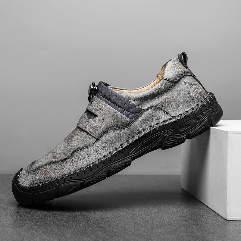 Men Leather Stitch Loafer Shoes Lightweight Slip On Casual Sneakers