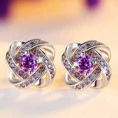 925 Silver Plated Zircon Flower Stud Earrings for Women