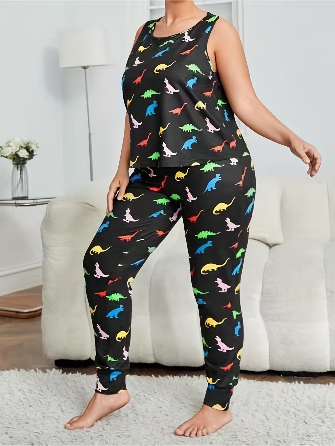  Dinosaur Print Tank Top & Pants Pajama Set