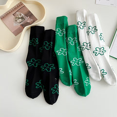 3 Pairs Floral Pattern Mid Tube Socks For Women