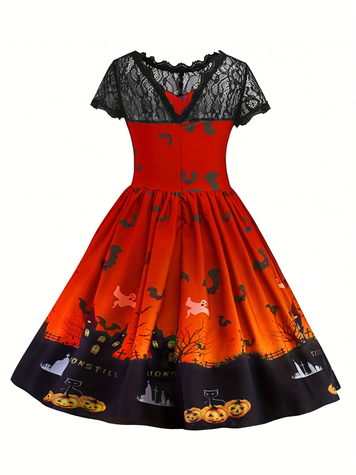 Girl's Halloween Lace Sleeve A Line Dress Costume