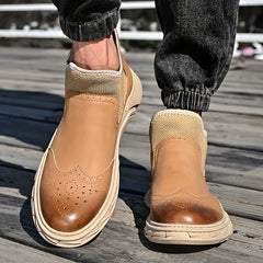 Men's Brogue Ankle Boots Slip on Walking Shoes
