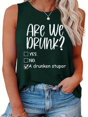  Casual Tank Top Women's Plus Slogan Print Round Neck Tank Top