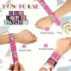 12pcs 80s 90s Slap Bracelets Retro Theme Party Decorations