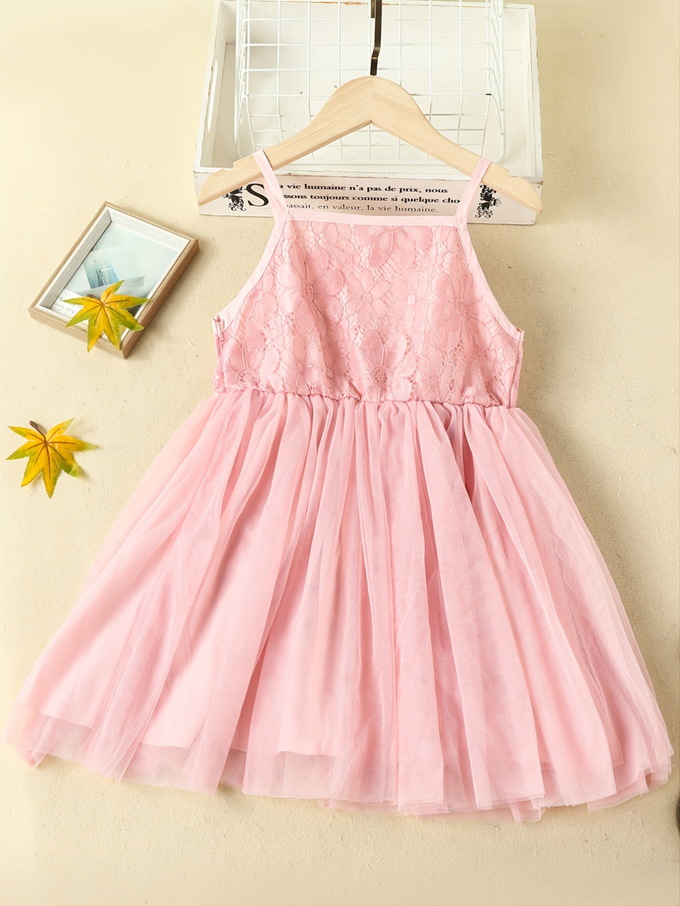 Girls' Solid Lace Patchwork Mesh Dress