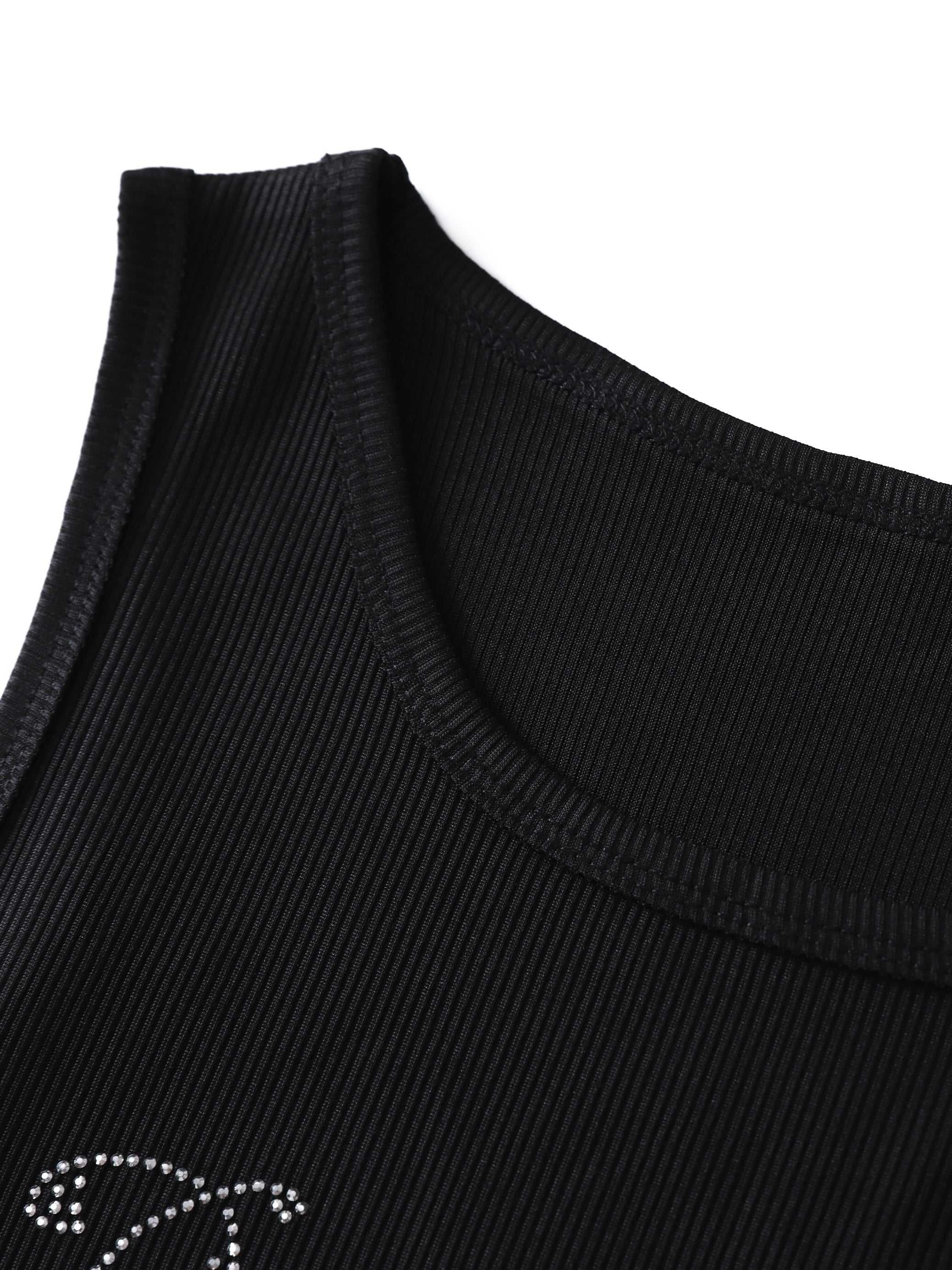 Rhinestone Letter Crop Tank Top Basic Stretch Summer Gym Yoga Tank Top