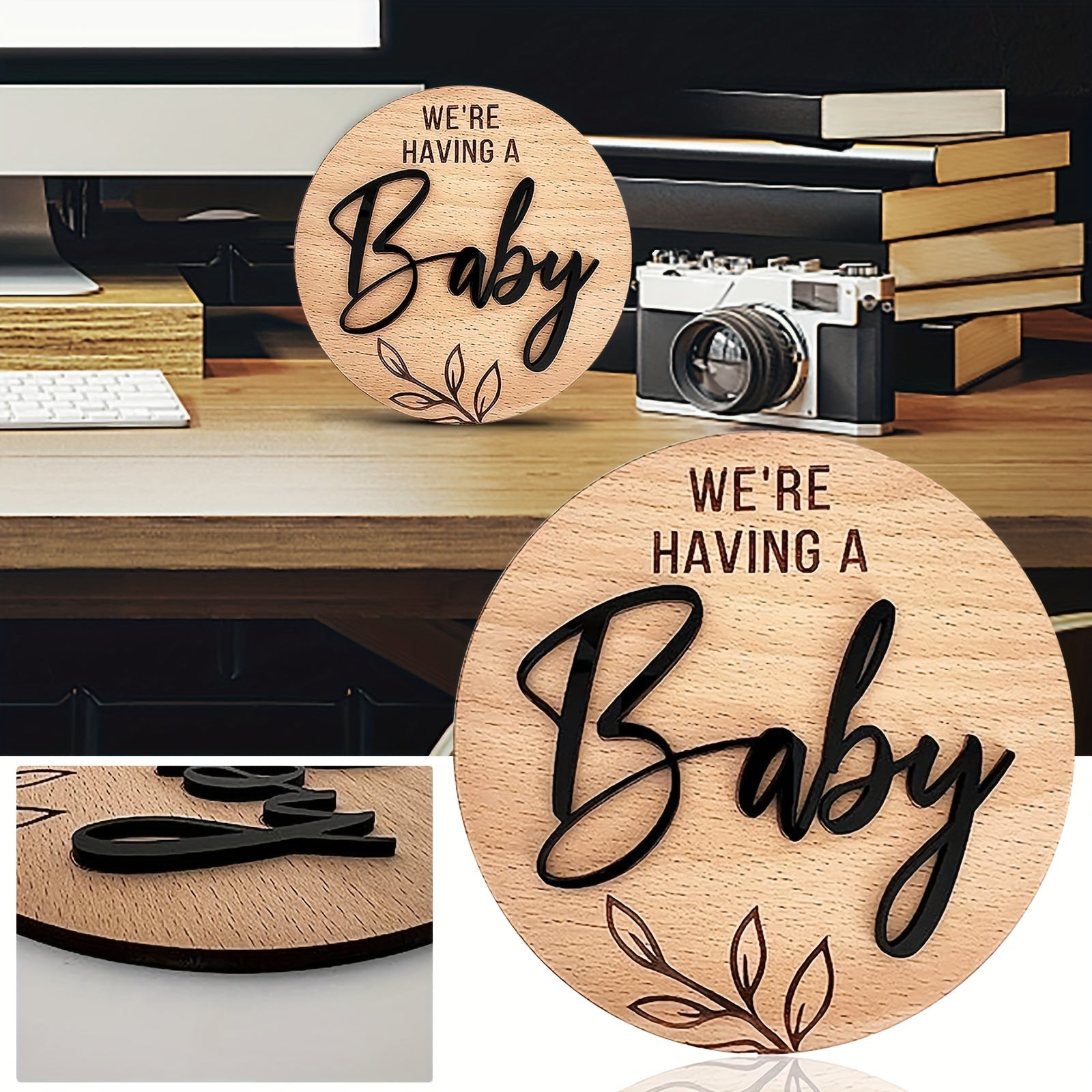 Baby Birth Sign Doorplate Decorative Pendant Wooden Round Card Souvenir