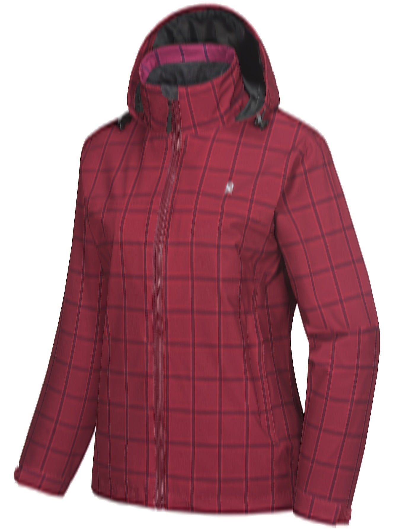 Women's Plaid Print Hooded Jacket Windproof Lightweight Full Zipper