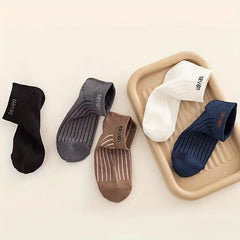 5 Pairs Kids 'Seven' Print Ankle Socks Boys Girls Thin Cotton Striped Boat Socks