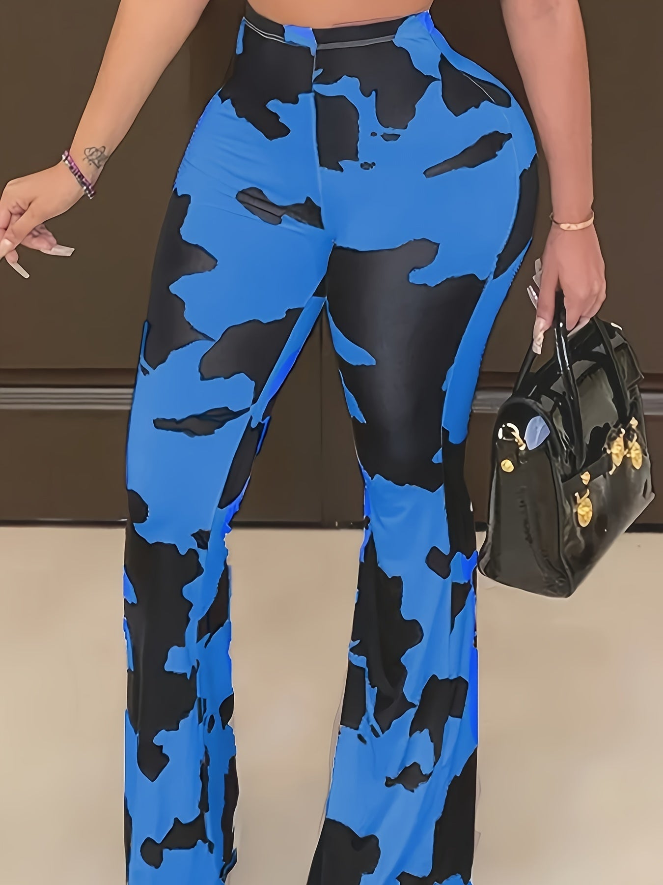  Casual Pants Women's Plus Random Print Elastic High Rise