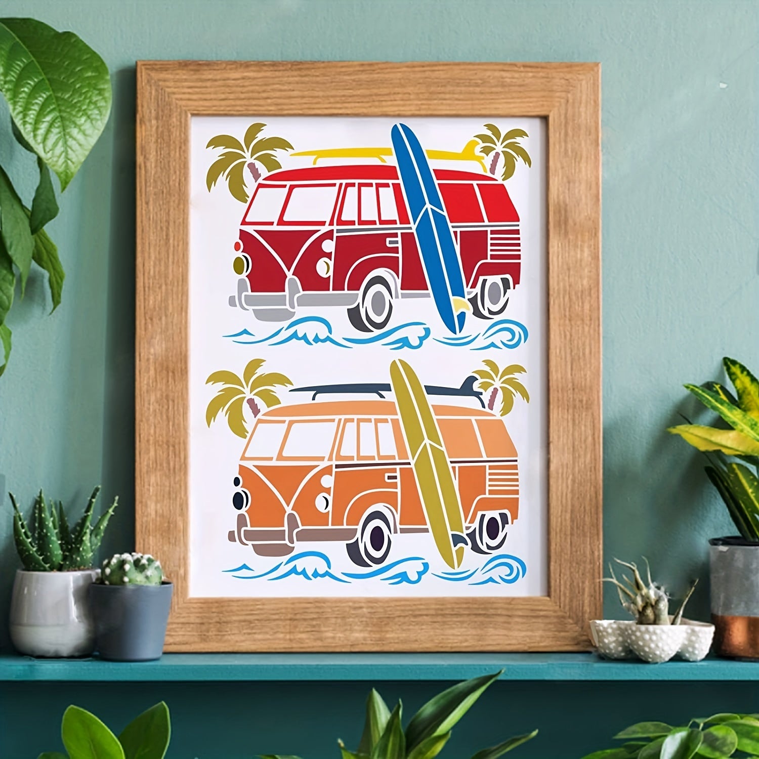Reusable Surf Car Stencils Palm Trees Wave Painting Stencils
