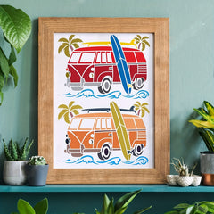 Reusable Surf Car Stencils Palm Trees Wave Painting Stencils