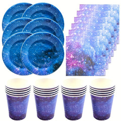 Galaxy Party Supplies Set Solar System Paper Plates Cups Napkins For 24
