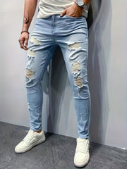 Men's Distressed Mid-Stretch Denim Jeans