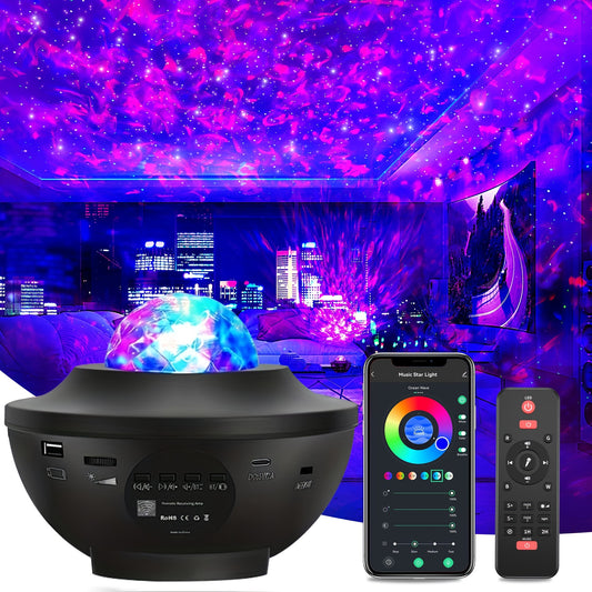 4-in-1 Galaxy Projector Star Night Light Voice Control Ocean Wave Effect