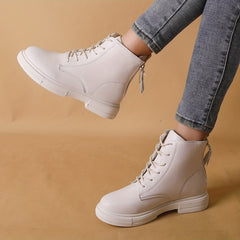 Women's Double Zipper Combat Boots Chunky Low Heel Short Boots