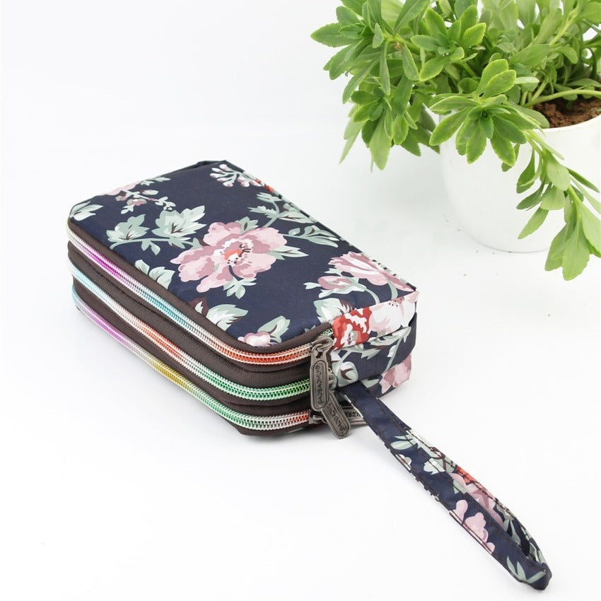 Flower Pattern Canvas Clutch Bag Coin Purse Wrist Wallet