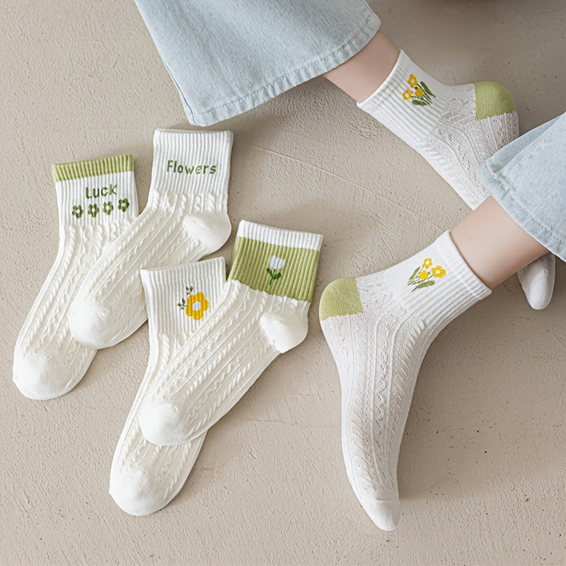 5 Pairs Floral & Letter Print Women's Stockings