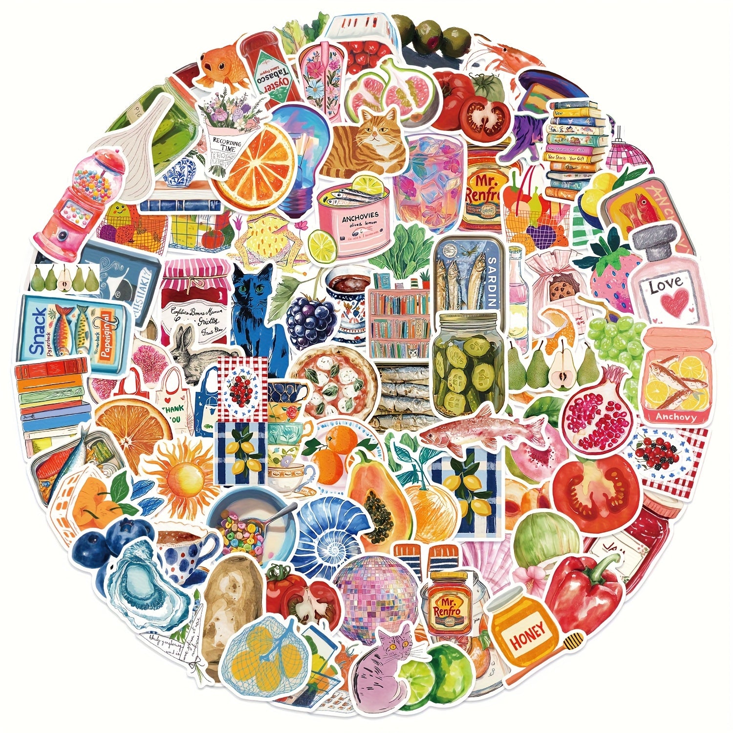 100pcs Mediterranean Cartoon Graffiti Stickers Vinyl Decals for Water Bottles