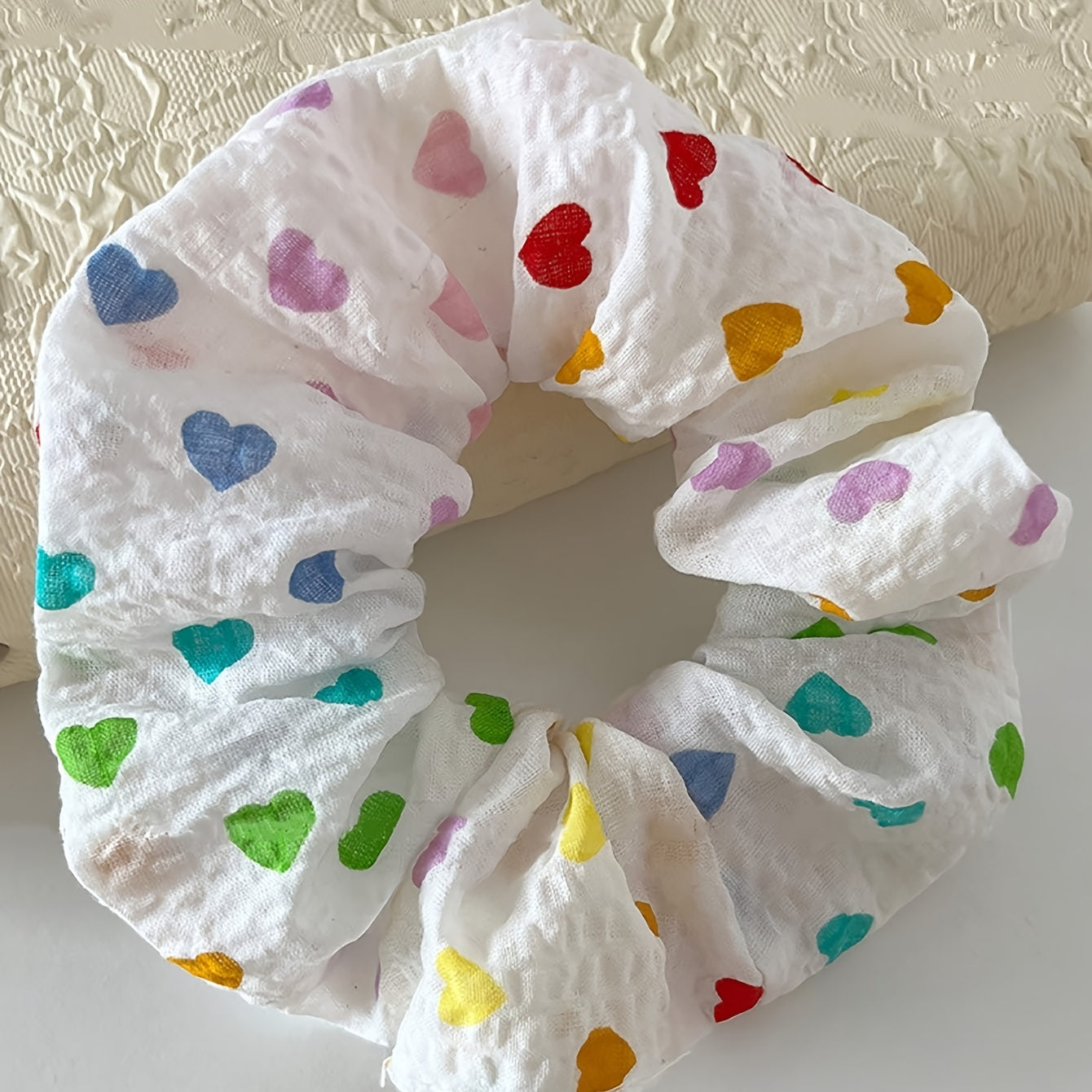 Colorful Love Pattern Hair Rope Large Circle Head Rope Hair Accessories