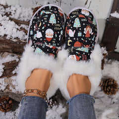 Women's Faux Fur Lined Winter Boat Shoes Christmas Pattern