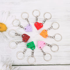 Love Heart Brick Keychain Set For Couples Friendship Heart KeyRing