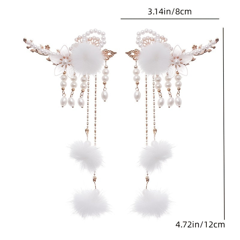 Hair Ball Flower Hairpin Pearl Tassel Headdress Girls Hair Access