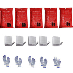 5pc Fire Blankets w/ Hooks & Gloves - High Heat Resistant Flame Retardant