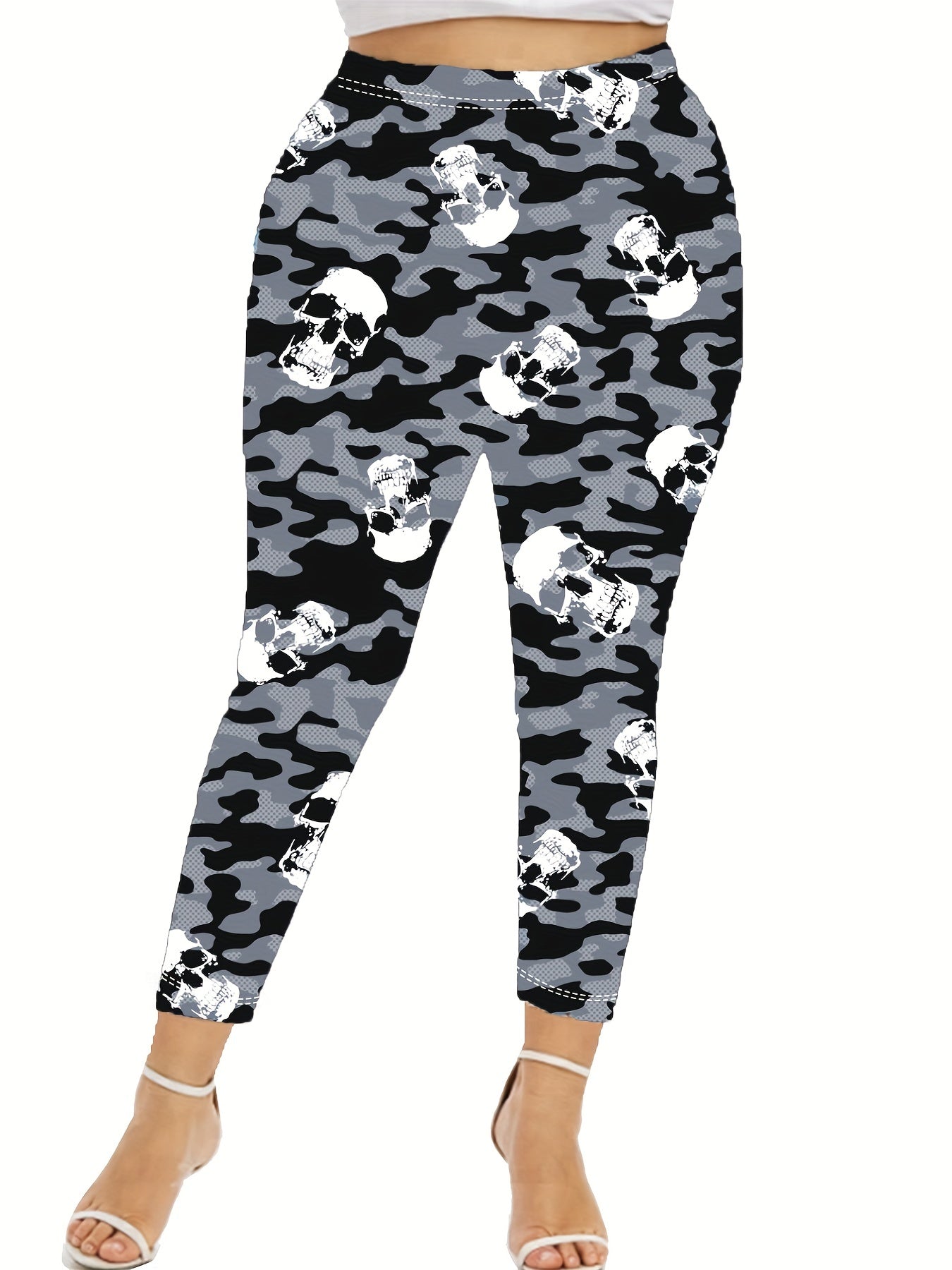 Camo & Skull Print Skinny Leggings for Women