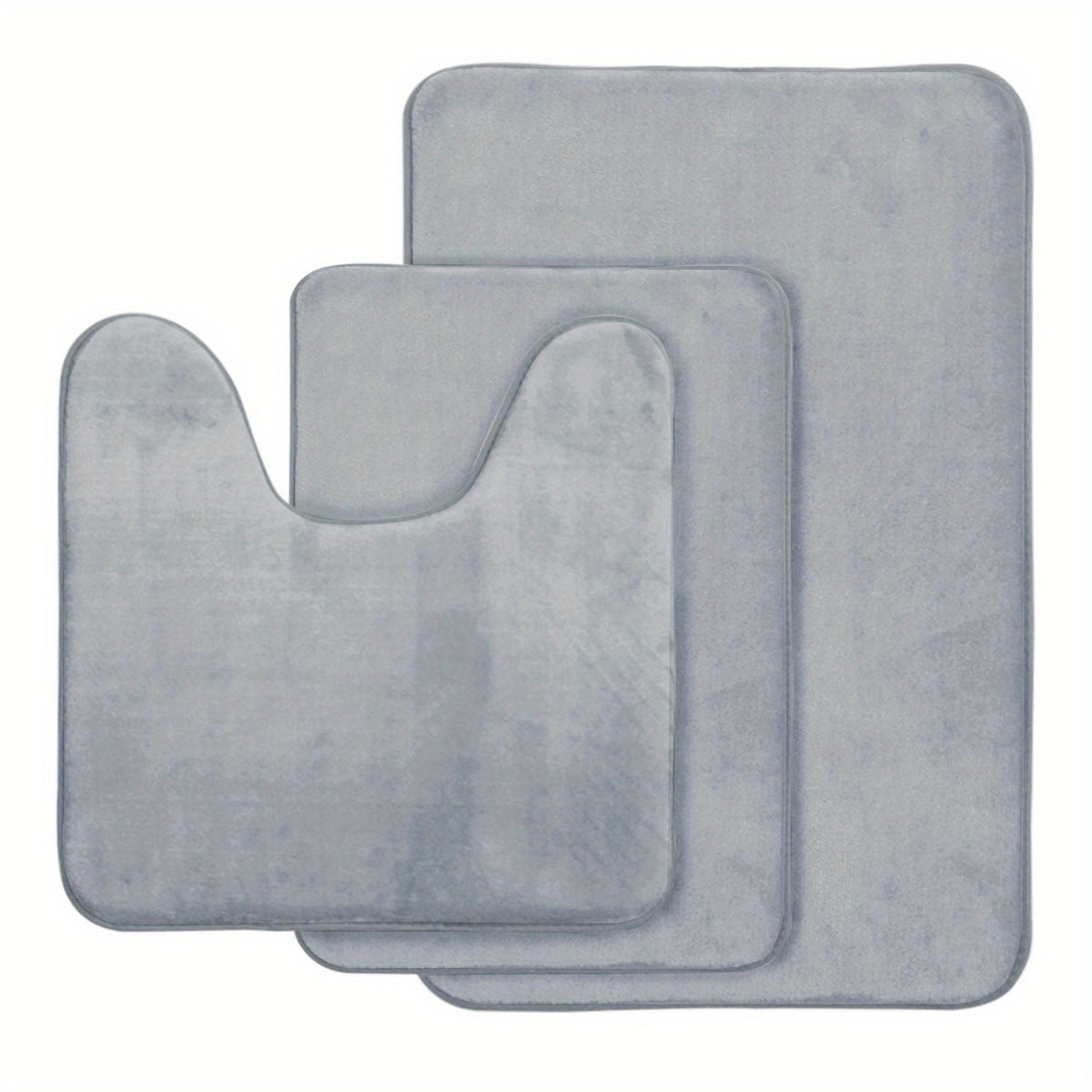 3pcs Light Grey Memory Foam Bath Mat Set