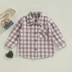 Plaid Button Pocket Long Sleeve Shirt for Toddler Girls