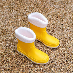 Versatile Waterproof Rain Boots Women's Medium Calf Non slip Warm Rainy Boots