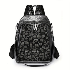 Snakeskin Pattern Backpack Purse Vintage Rhinestone Travel Schoolbag